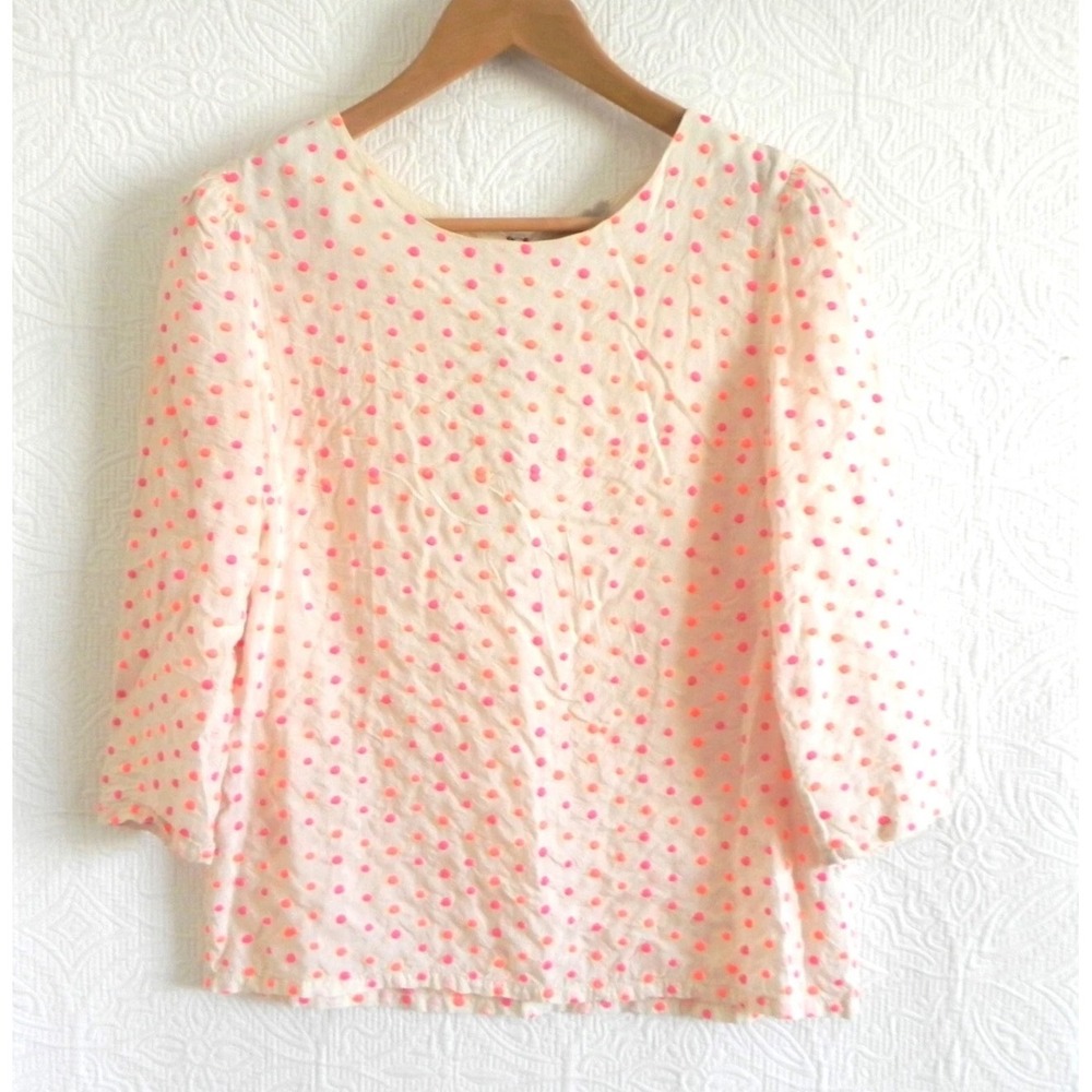 Isato by Anthropology Neon Pink Polka Dot Blouse French Girl Top Women's S